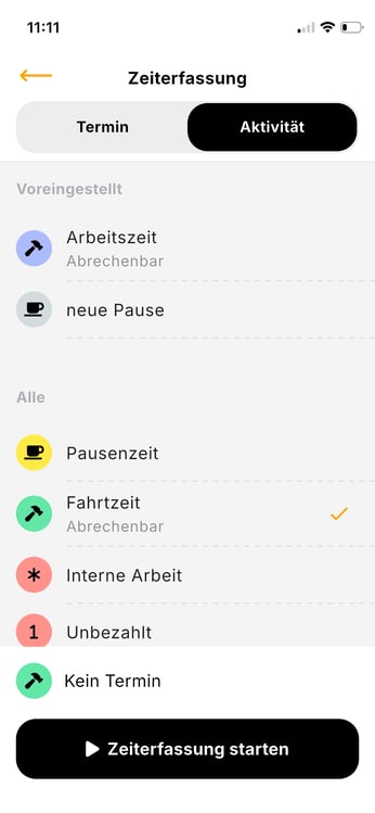 App_Zeiterfassung_Aktivität auswählen 2