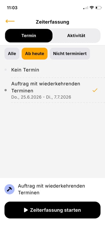 App_Zeiterfassung_Termin wählen