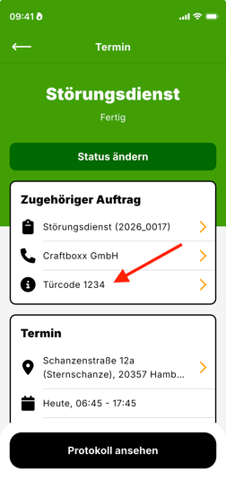 App_globale Auftragsinfo anzeigen
