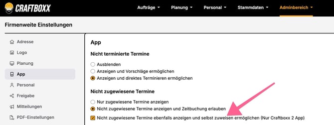 Adminbereich_Firmenweite Einstellungen_App_nicht zugewiesen