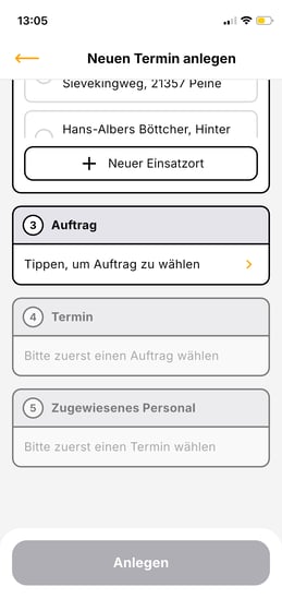 App_Termin anlegen_Auftrag wählen
