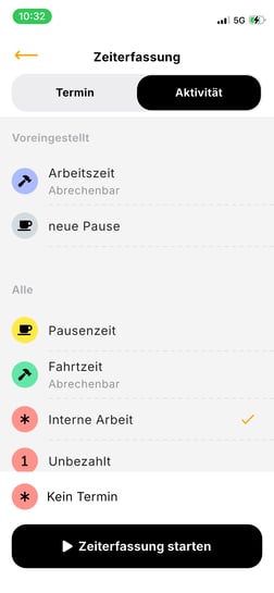 App_Zeiterfassung_Aktivität auswählen 2