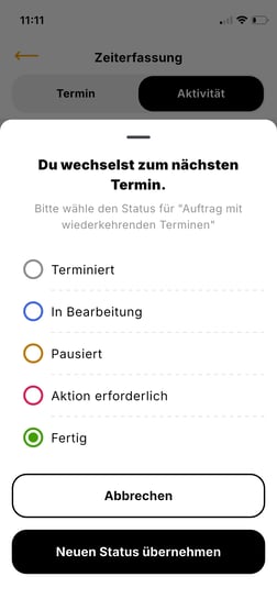 App_Zeiterfassung_Status vorhergehender Termin