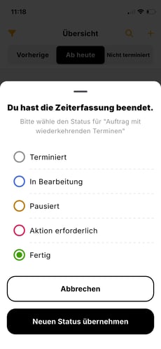 App_Zeiterfassung_beenden und status wählen