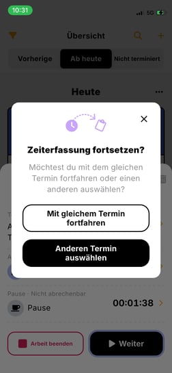 APP_Abfrage nach der Pause
