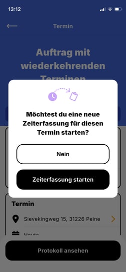 App_Abfrage Zeiterfassung im Termin starten