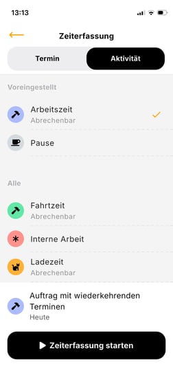 App_Aktivität auswählen