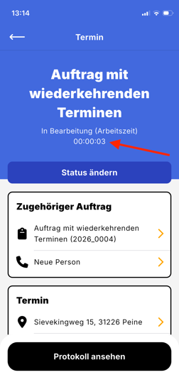 App_laufende Zeit im Termin