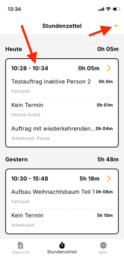 App_Stundenzettel öffnen oder neu hinzufügen