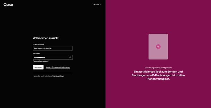 Adminbereich_Schnittstellen_Qonto anmelden