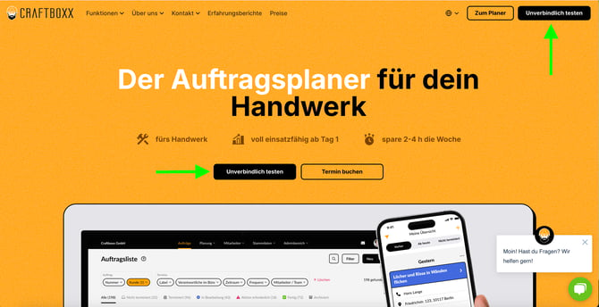 Webseite testen mit Pfeil