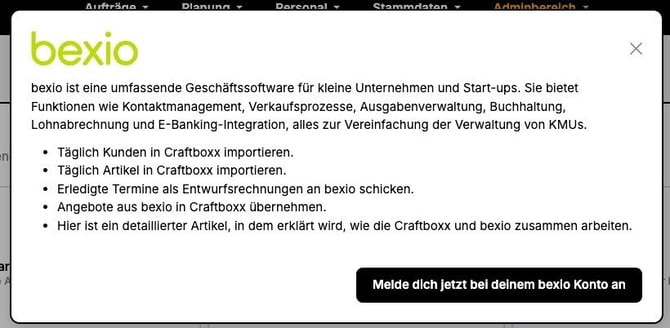 Adminbereich_Schnittstellen_Bexio