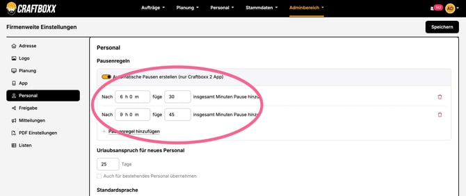 Adminbereich_Firmenweite Einstellungen_Personal_Pause2