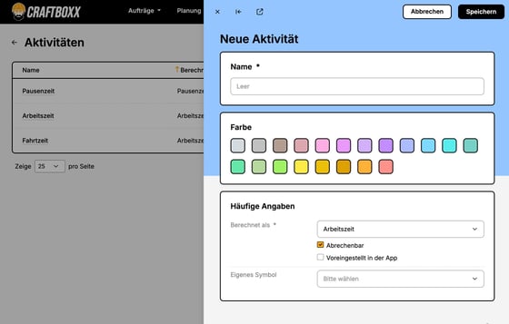 Aktivitäten_Neue Aktivität