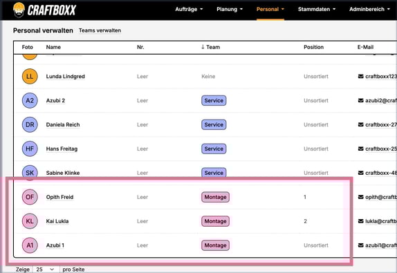 Personal verwalten_Position Teams
