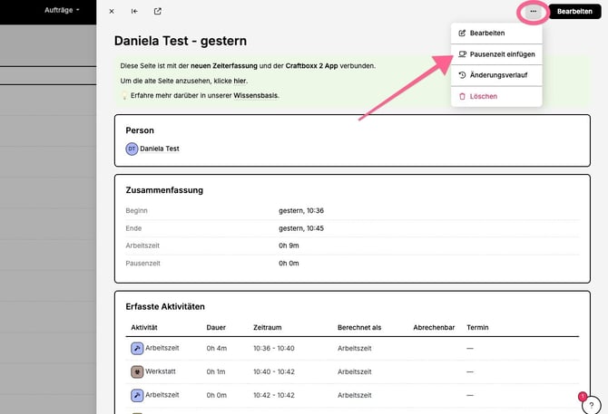 Stundenzettel_Pausenzeit einfügen