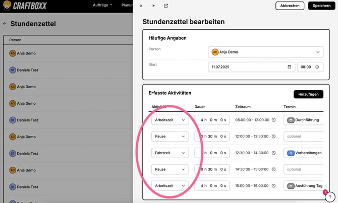 Zeitkonto_Täglicher Stundenzettel bearbeiten