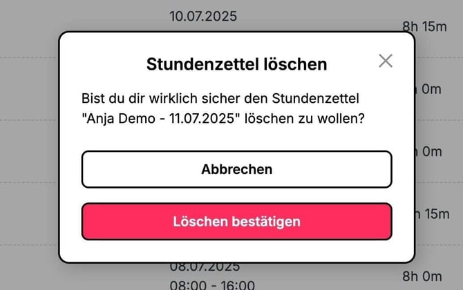 Zeitkonto_Täglicher Stundenzettel löschen2
