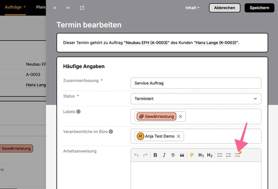 Termin bearbeiten_Checkliste