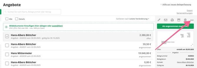 Lexware Office_Belegliste_Angebot duplizieren